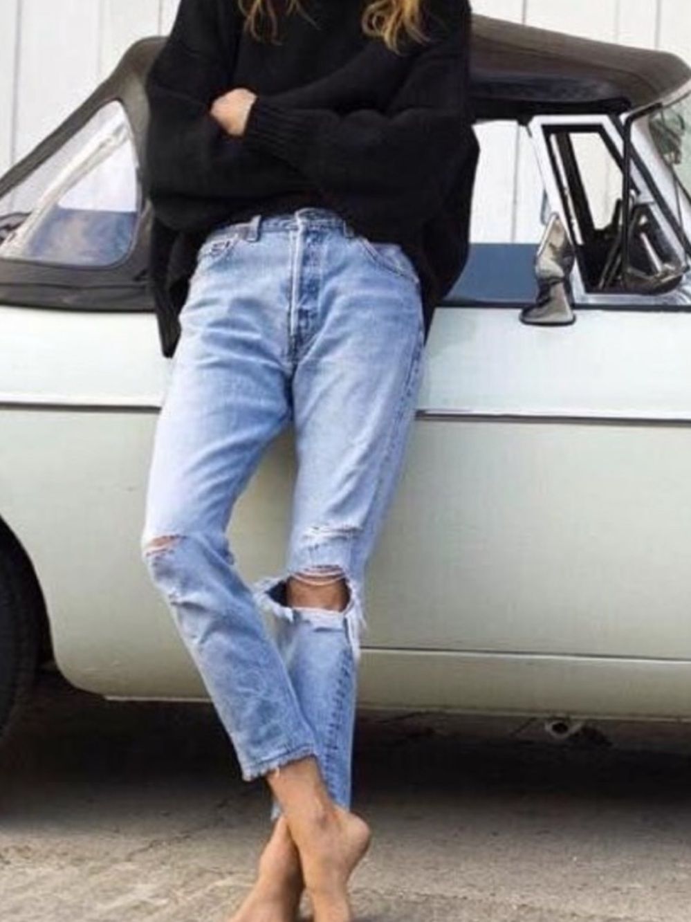 Re/Done | Levi’s High Rise Vintage Distressed Button Fly Straight Leg Jeans